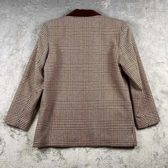 VTG Equestrian Blazer Womens 6P Brown Plaid Wool Blend Velvet Collar Preppy City - Picture 8 of 15